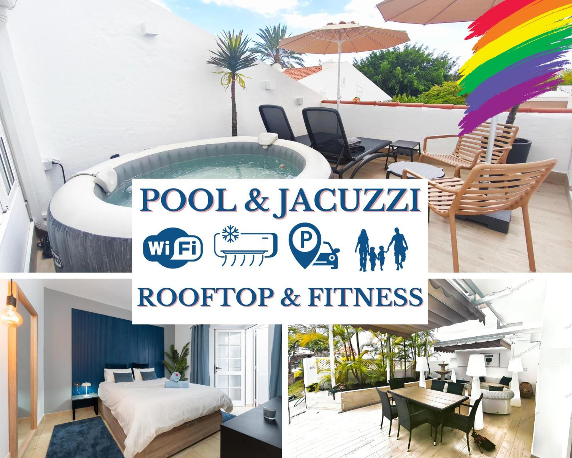 Rooftop Jaccuzi - Pool - Fitness Area - Free Wifi - Air Conditioner - Pool - Modern & Comfortable - Sunnygolf Bungalow * Maspalomas (Gran Canaria)
